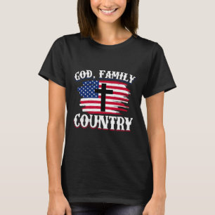 God Family Country American Flag Cross Christian P T-Shirt