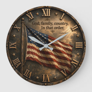 God Family Country Charlie Kirk Quote Large Clock