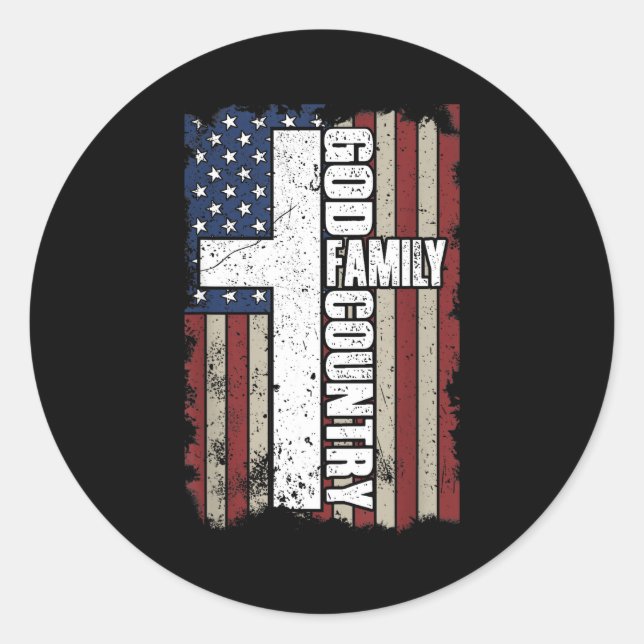 God Family Country  Classic Round Sticker (Front)