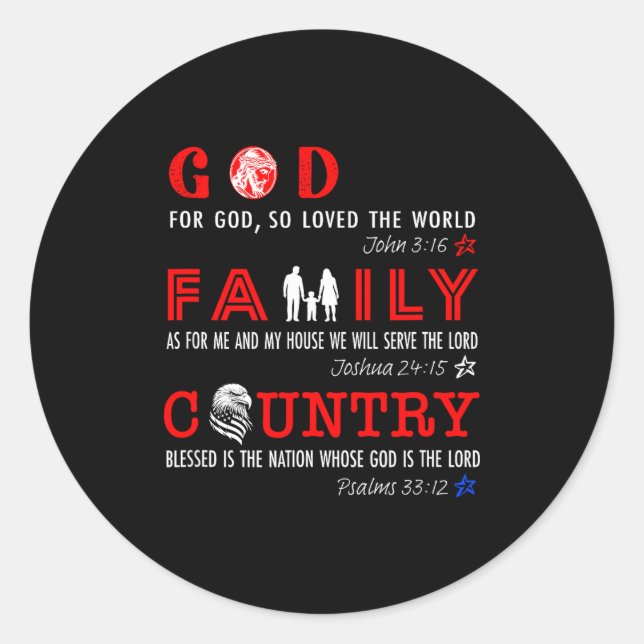 God Family Country  Classic Round Sticker (Front)