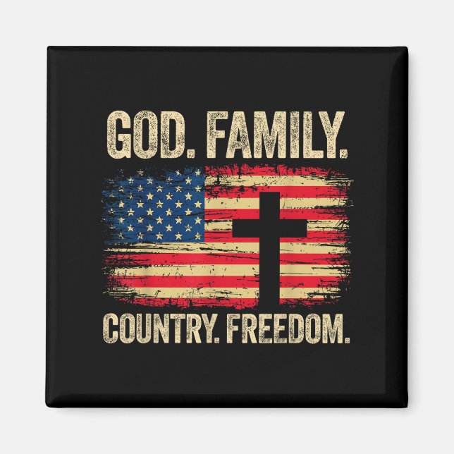 God Family Country Dom Usa Flag Cross  Magnet (Front)