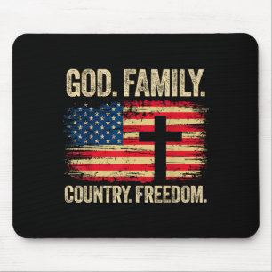 God Family Country Dom Usa Flag Cross  Mouse Mat