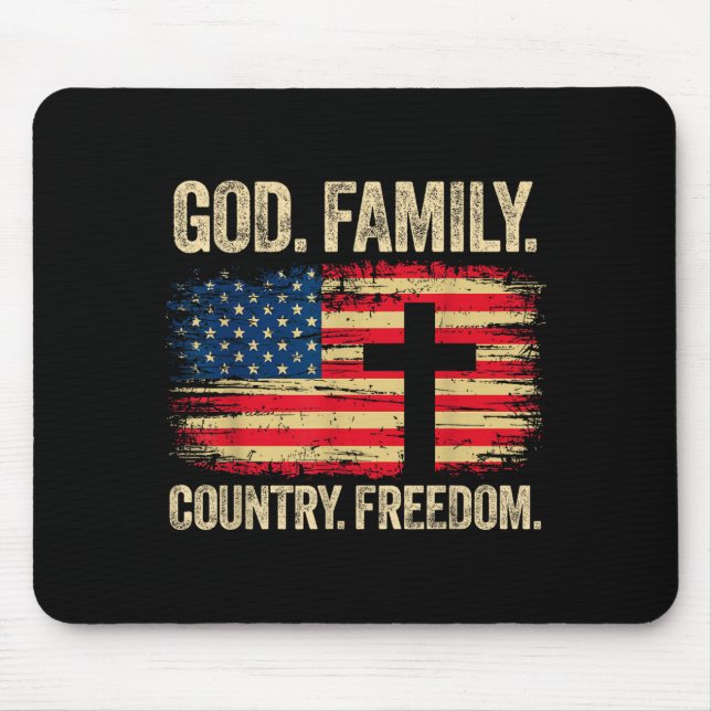 God Family Country Dom Usa Flag Cross  Mouse Mat (Front)