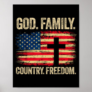 God Family Country Dom Usa Flag Cross  Poster
