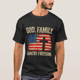 God Family Country Dom Usa Flag Cross  T-Shirt