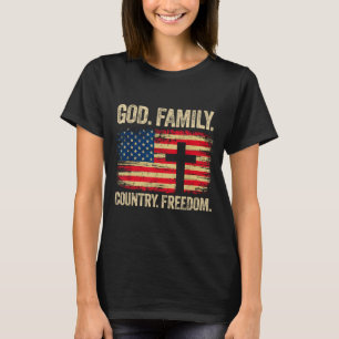 God Family Country Dom Usa Flag Cross  T-Shirt