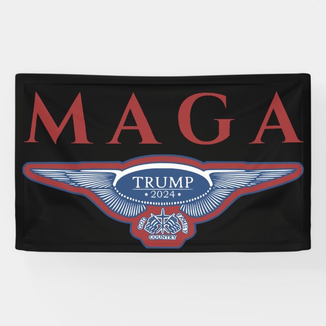 GOD FAMILY COUNTRY EAGLE WINGS TRUMP 2024 MAGA BANNER (Horizontal)