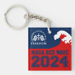 God Family Country Freedom 2024 MAGA Red Wave Key Ring