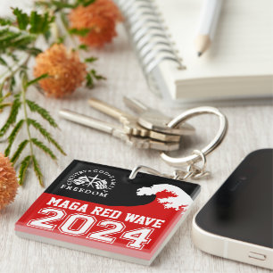 God Family Country Freedom 2024 MAGA Red Wave Key Ring