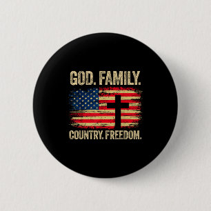 God Family Country Freedom Usa Flag Cross 6 Cm Round Badge