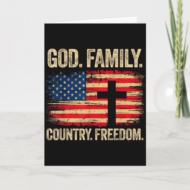 God Family Country Freedom Usa Flag Cross  Card (Front)