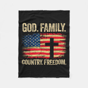 God Family Country Freedom Usa Flag Cross Fleece Blanket