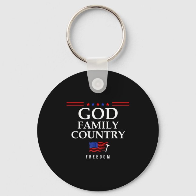 God Family Country Us Flag Christian Saying Dom Je Key Ring (Front)