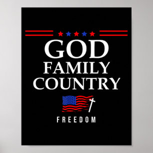 God Family Country Us Flag Christian Saying Dom Je Poster