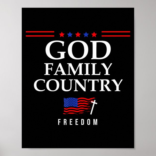 God Family Country Us Flag Christian Saying Dom Je Poster (Front)
