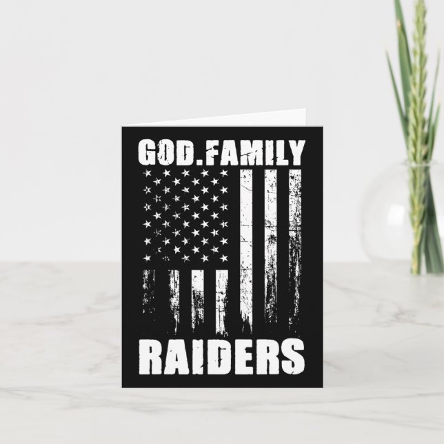 God. Family. Raiders. Vintage Usa Flag  Card (Front)