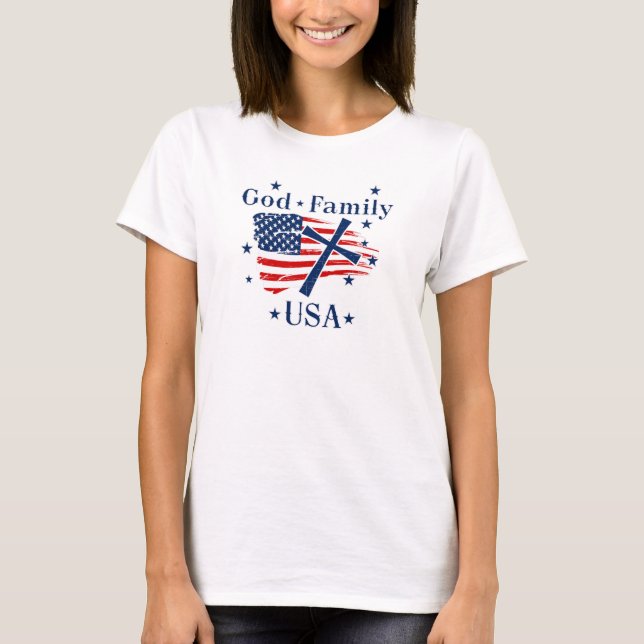 God Family USA Flag T-Shirt (Front)