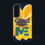 God Favours Me Samsung Galaxy Case<br><div class="desc">Beautiful graphic design,  watercolor yellow flower backdrop with the words "GOD FAVORS ME" - all in a dark navy blue background.</div>