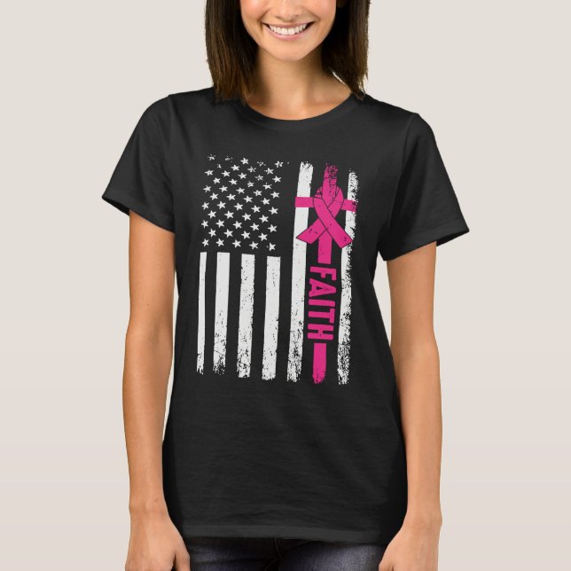 God Fearing Patriotic Pink Ribbon Faith American F T-Shirt (Front)