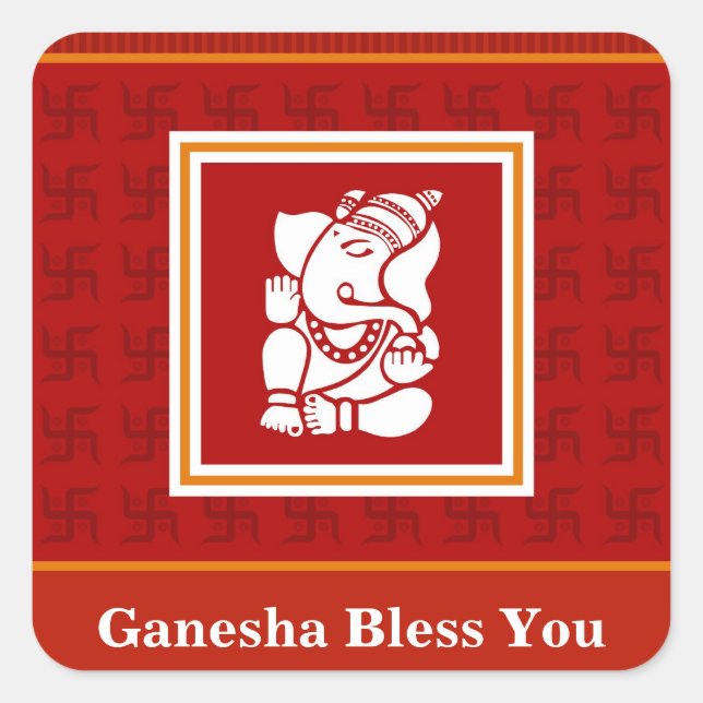 God Ganesha Design Square Sticker (Front)