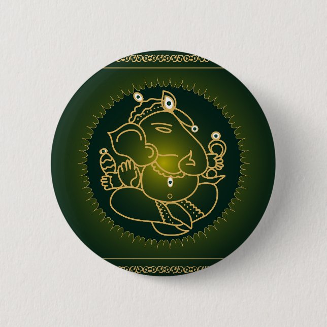 God Ganesha on green - Button (Front)
