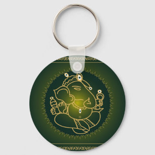 God Ganesha on green - Keychain