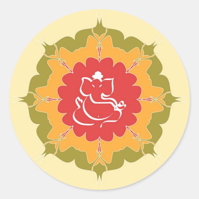 God Ganesha on mandala flower Classic Round Sticker (Front)