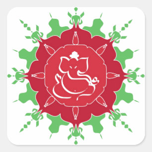 God Ganesha on red flower Square Sticker