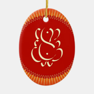 God Ganesha with sun rays Ceramic Tree Decoration