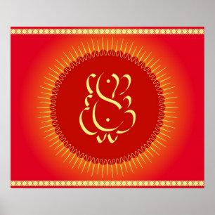 God Ganesha with sun rays Poster