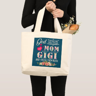 God Gifted Me Two Titles Mum And Gigi Leopard Large Tote Bag