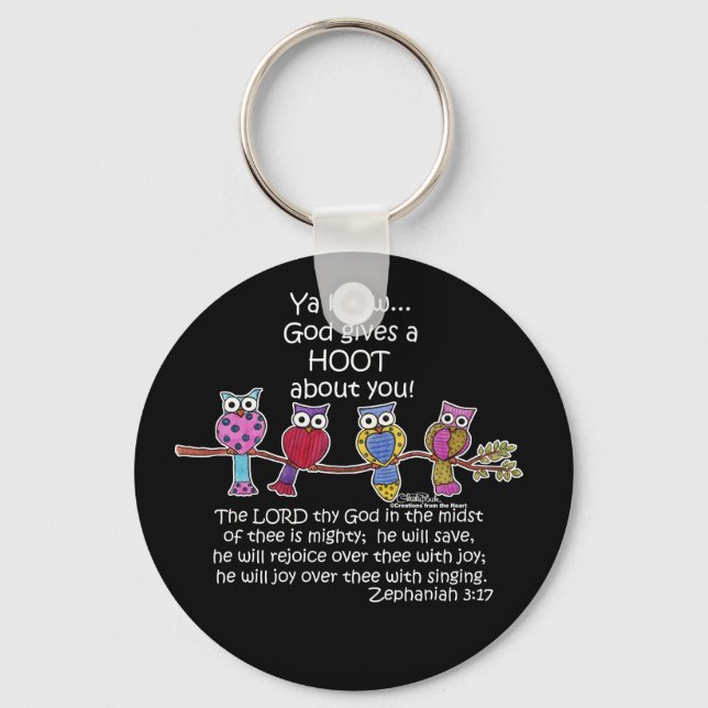 God Gives a Hoot Owls Key Ring (Front)