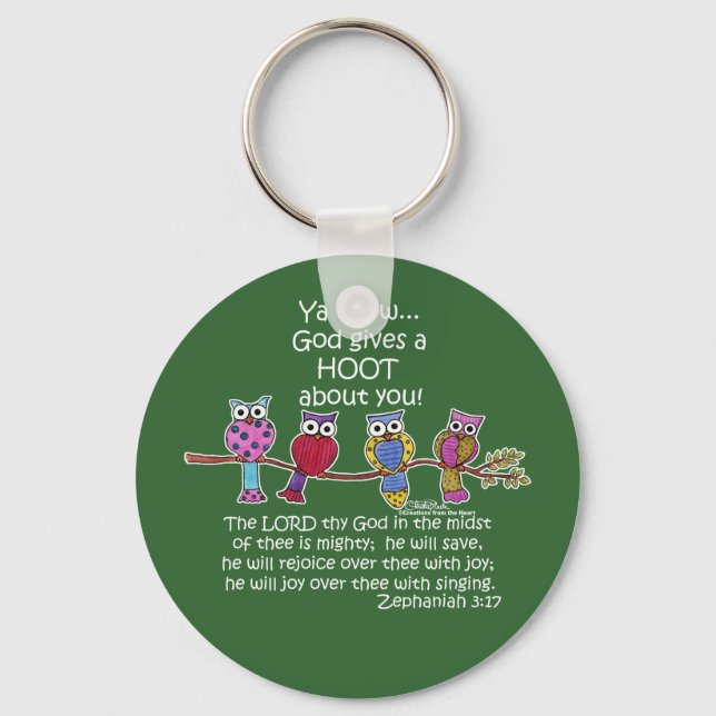 God Gives a Hoot Owls Key Ring (Front)
