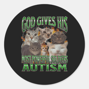 God Gives His Most Powerful Autism Funny Cat Meme  Classic Round Sticker