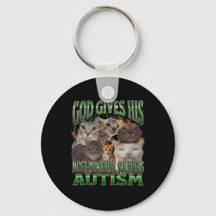 God Gives His Most Powerful Autism Funny Cat Meme  Key Ring