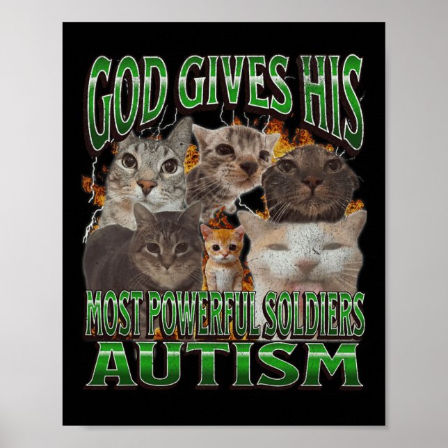 God Gives His Most Powerful Autism Funny Cat Meme  Poster (Front)