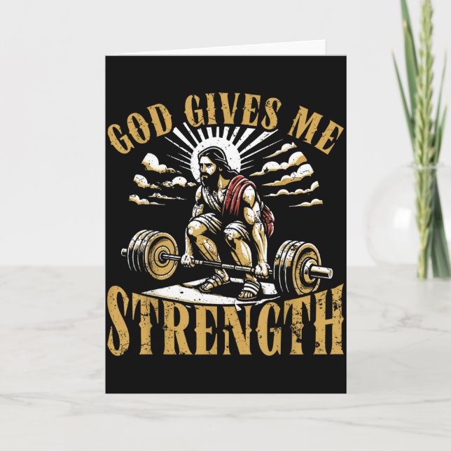 God Gives Me Strength Christian Gym Workout Motiva Card (Front)