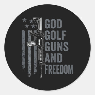 God Golf Guns And Freedom - Funny Pro Guns Golfer Classic Round Sticker