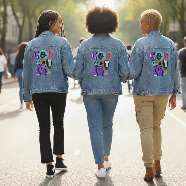 God Got Me Retro Christian Faith Denim Jacket (A bold retro reminder on denim: God’s got you, girl. Now go shine like you mean it.)