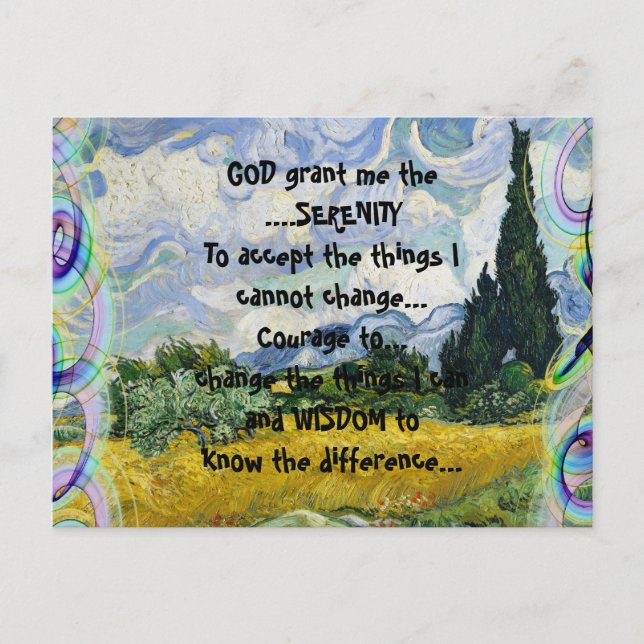 GOD grant me the SERENITY on a colourful landscape Postcard (Front)