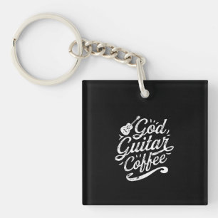 God Guitar Coffee Music Lover Funny Christian Key Ring