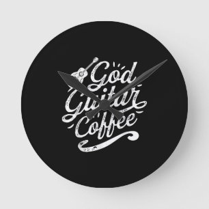 God Guitar Coffee Music Lover Funny Christian Round Clock