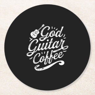 God Guitar Coffee Music Lover Funny Christian Round Paper Coaster