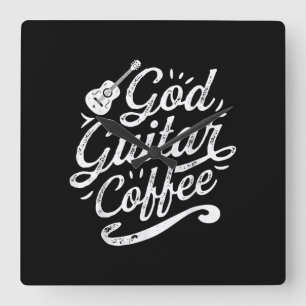 God Guitar Coffee Music Lover Funny Christian Square Wall Clock