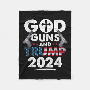 God Guns And Trump 2024 Usa American Flag Fleece Blanket