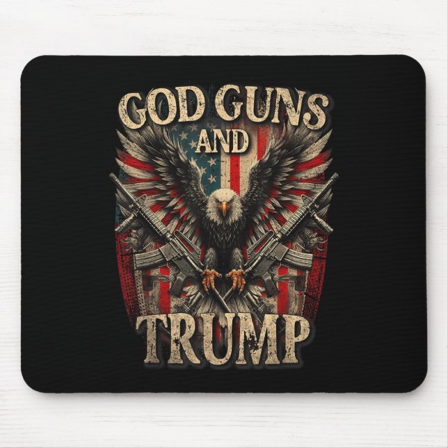 God Guns And Trump 2nd Amendment Flag Eagle Mouse Mat (Front)