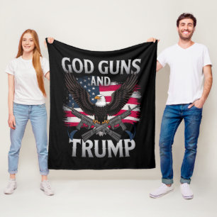 God Guns And Trump Eagle American Flag Vintage Fleece Blanket