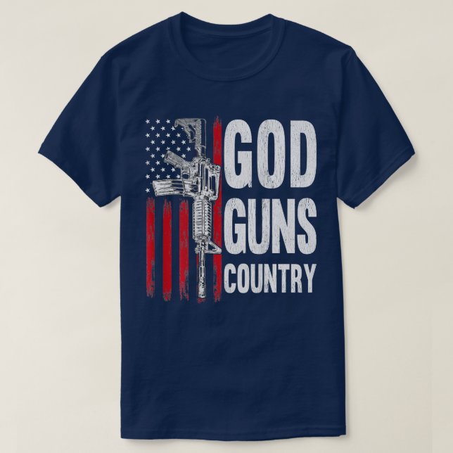 God Guns Country AR15 Gun Rights American Flag Pat T-Shirt (Design Front)