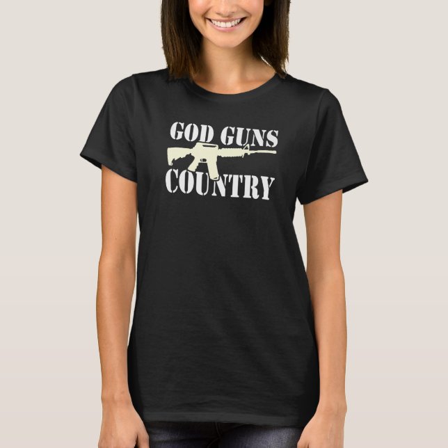 God Guns Country With Gun American Flag Patriotic  T-Shirt (Front)