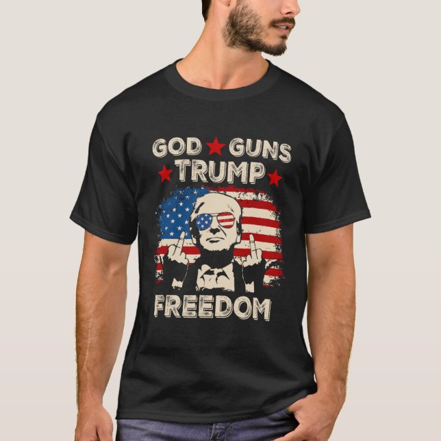 God Guns Trump Freedom Republican Conservative Vin T-Shirt (Front)